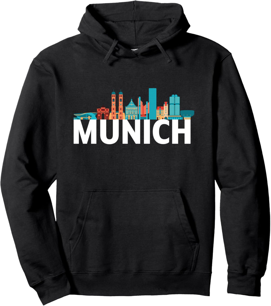 München Deutschland City Skyline Silhouette Umrissskizze Pullover Hoodie