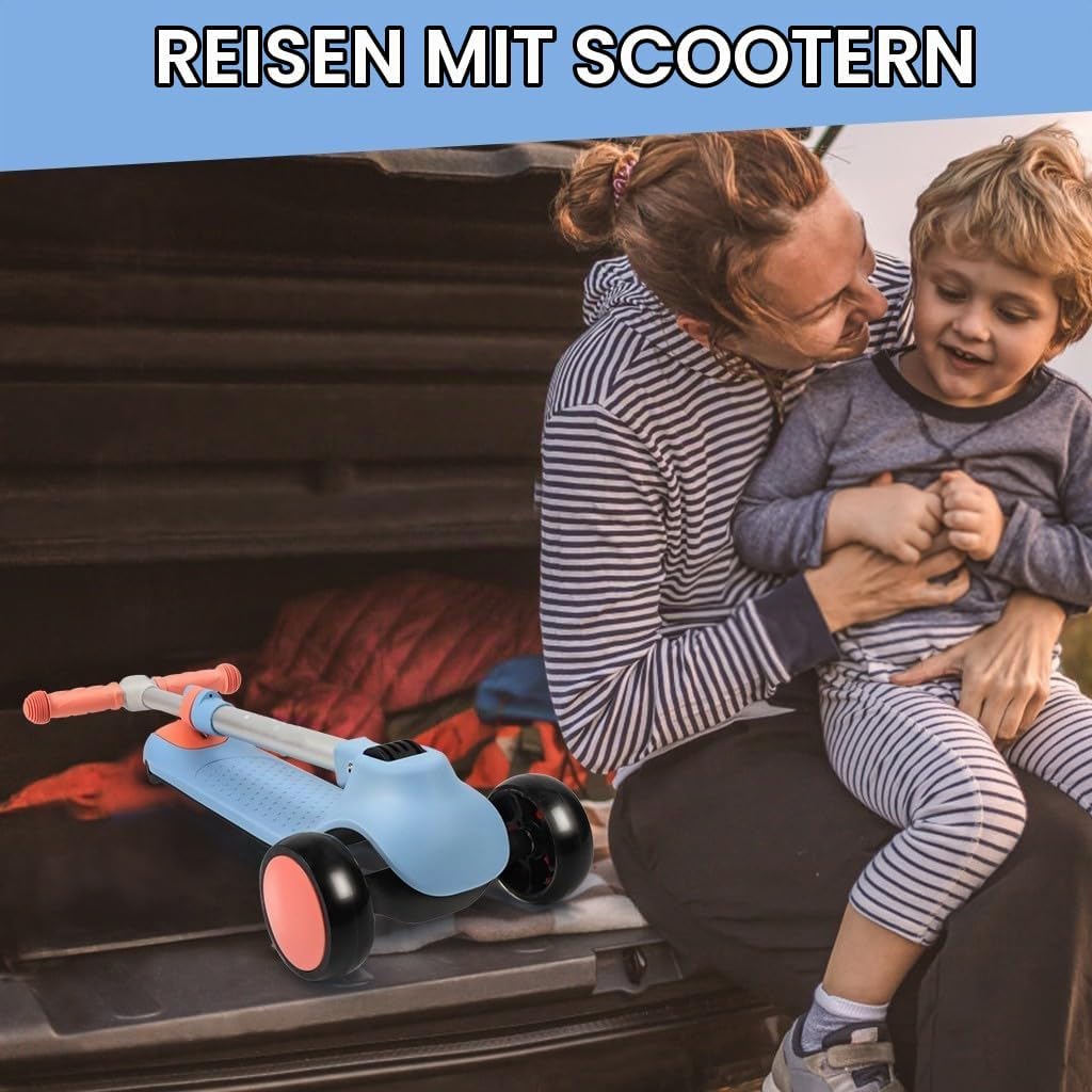Kinderroller ab 3 Jahren, Roller Kinder mit LED-Rädern, Faltbare Kinderscooter für 3-10 Jahren Blau,