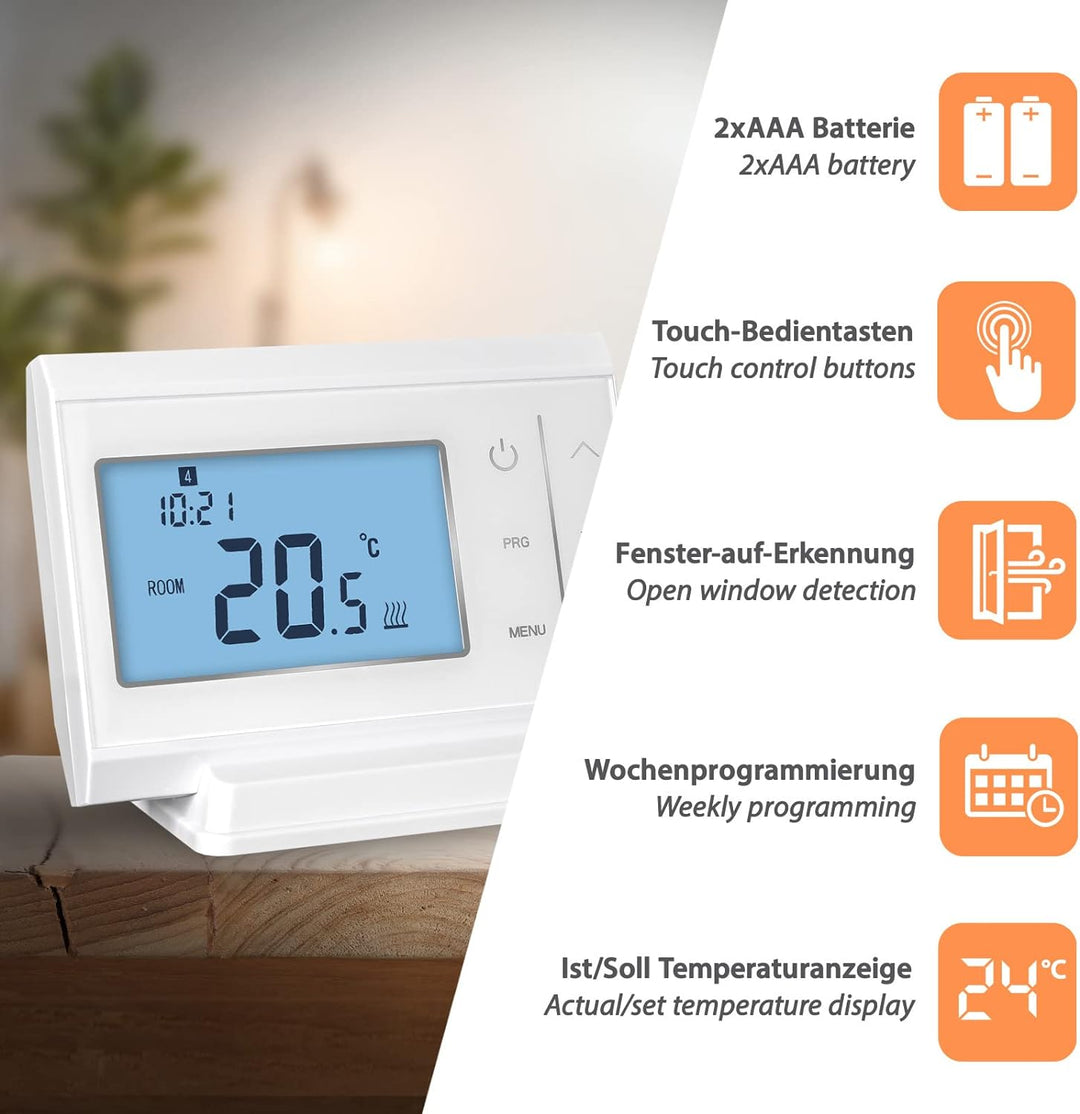 868MHz Funk-Thermostat/Raumregler Set, Sender mit Batteriebetrieb (2X AAA), Tuya Smart App für Smart