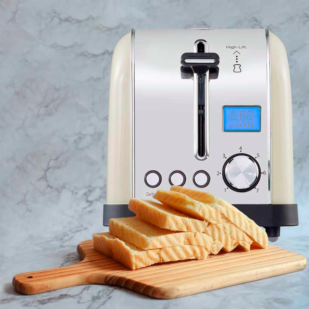 PRIXTON Bianca PRO Toaster | 2 grosse Fächer für 4 Scheiben, 7 Röststufen, Leistung 1500W, Edelstahl