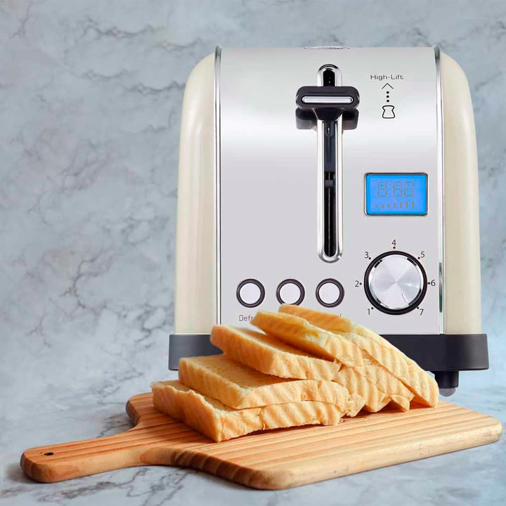 PRIXTON Bianca PRO Toaster | 2 grosse Fächer für 4 Scheiben, 7 Röststufen, Leistung 1500W, Edelstahl