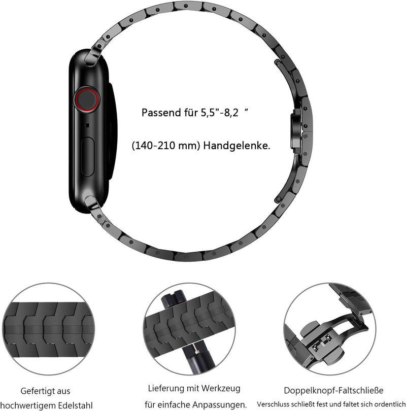 NewWays Metallband Kompatibel mit Apple Watch Armband 49mm 45mm 44mm 42mm, Edelstahl Gliederband Ers