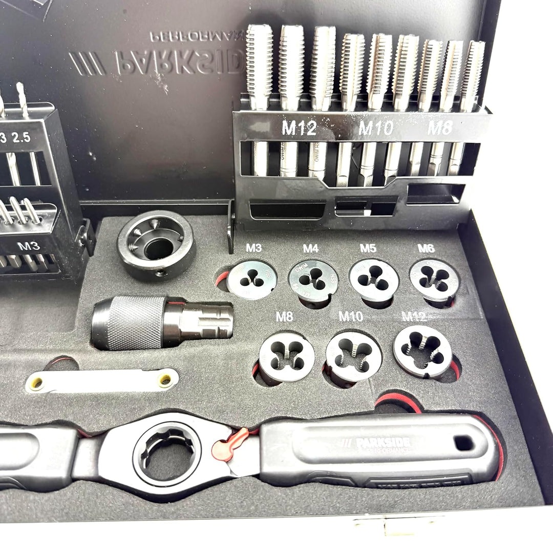 Parkside Performance Gewindebohrer- & Schneideisen-Set 38-teilig – M3–M12 – ISO metrisch – Innen & A