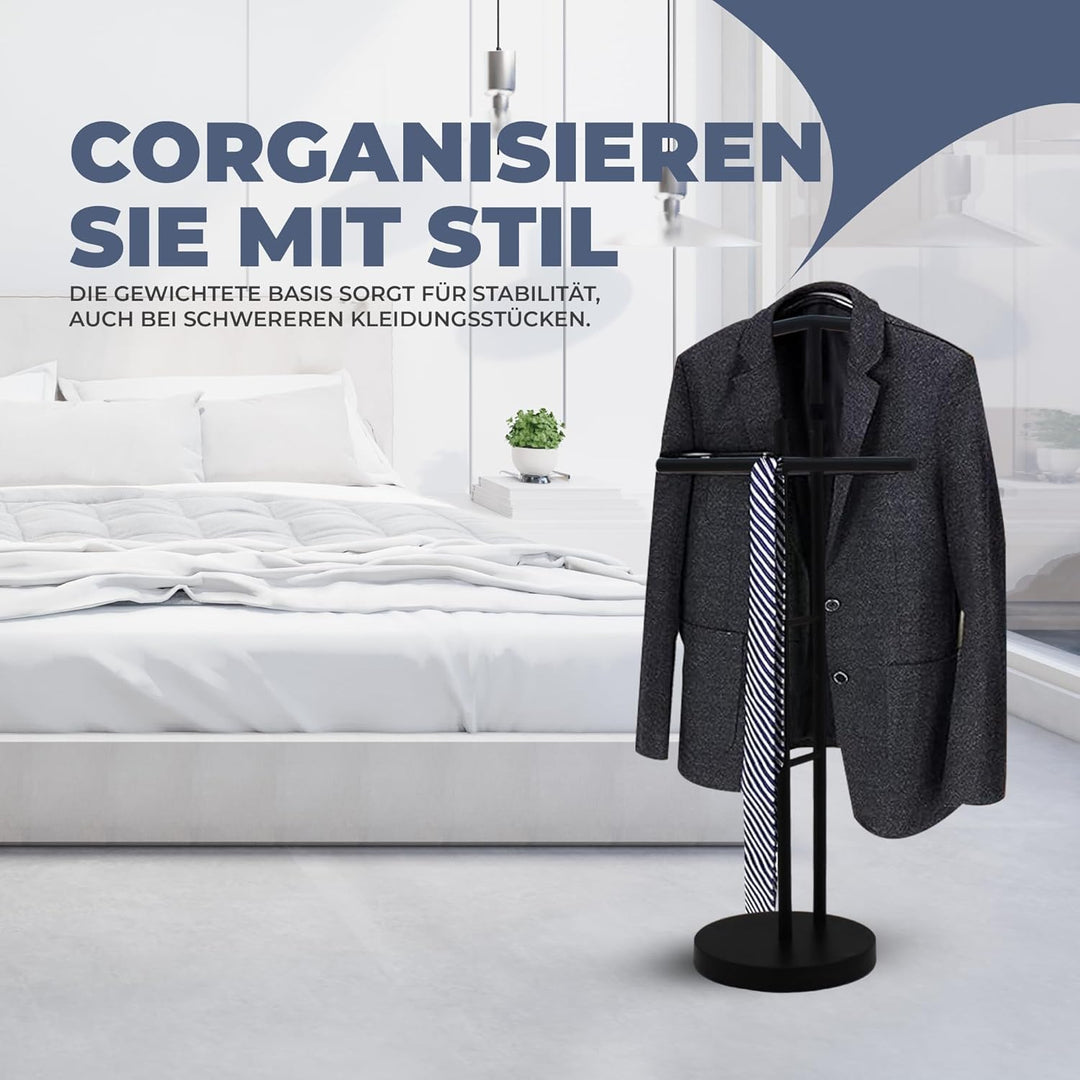 Herrendiener mit Kleiderbügel, Hosenbügel und Ablage, Stilvoller Kleiderständer, für Schlafzimmer,Dr