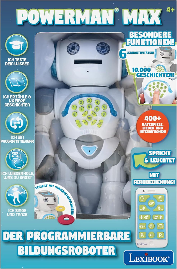 Lexibook Powerman Max, Fernbedienung Gehen Sprechender Spielzeugroboter, STEM Programmierbare, Tänze