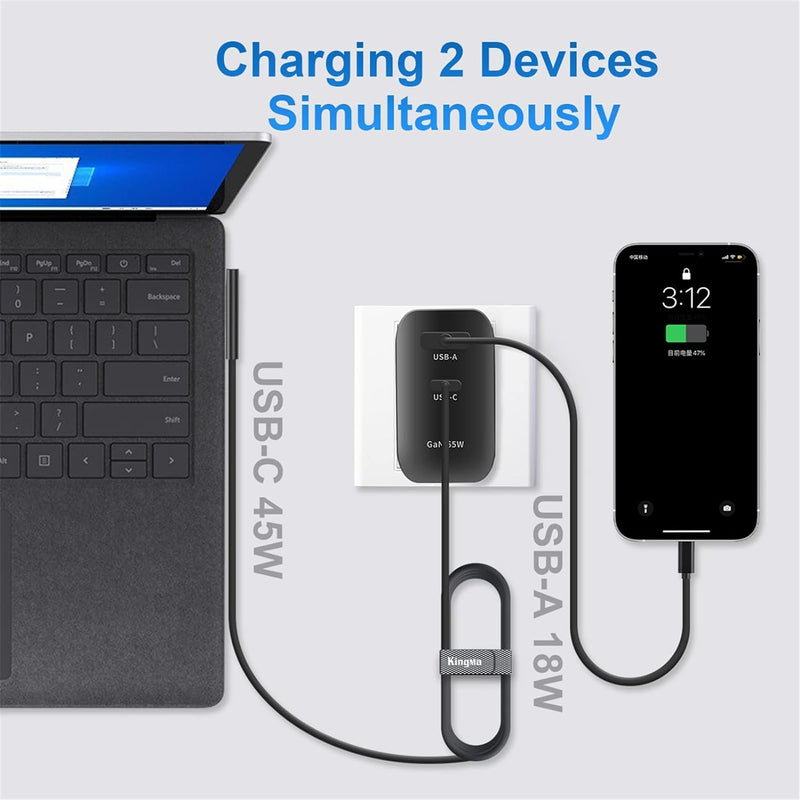 USB C Laptop Ladegerät, 65W PD GaN Laptop Netzteil 2-Port Mini Travel Portable Wandladegerät für Sur