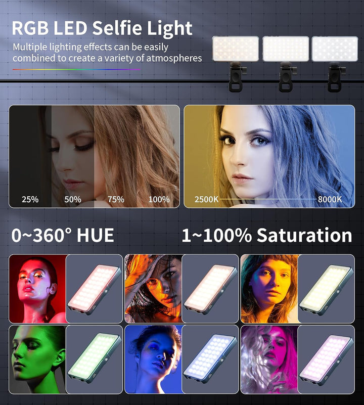 Selfie Licht mit RGB-Vollfarbe, CRI96+ 2500K-8000K Tragbare Kamera Licht LED Videoleuchte mit Hotsho