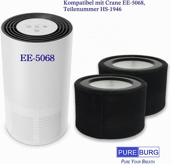 PUREBURG ErsatzFilter kompatibel mit JETERY Luftreiniger JT-8115M und Crane Luftreiniger EE-5068, 2e