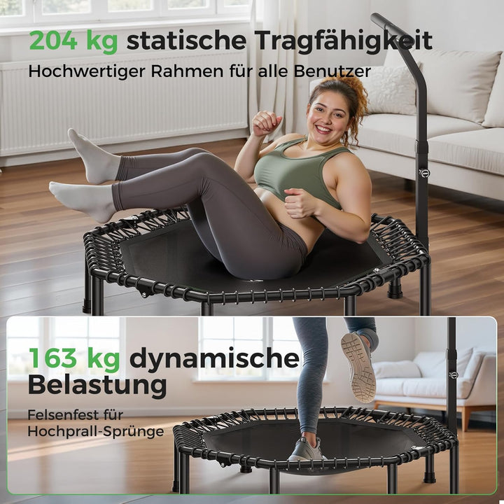 BCAN Fitness Trampolin Indoor Ø 122/133 cm, Trampolin Erwachsene bis 250 kg, Bodentrampolin mit vers