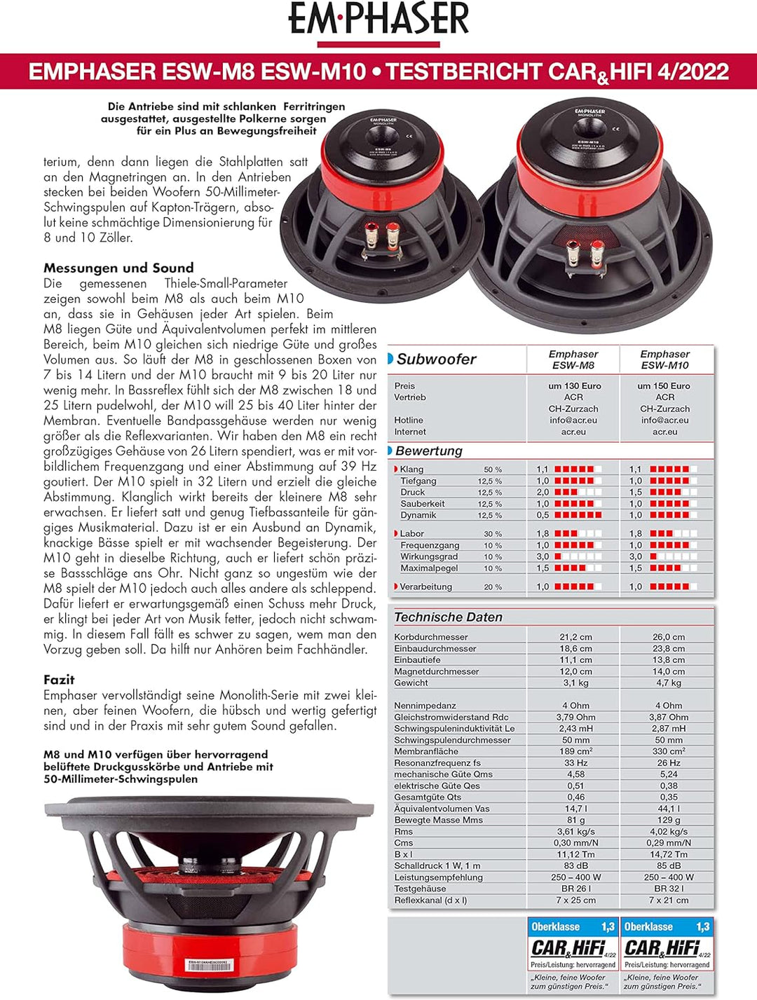 EMPHASER ESW-M8: Bass Lautsprecher 20 cm mit 200 Watt RMS, leistungsstarker 8 Zoll Subwoofer für Aut