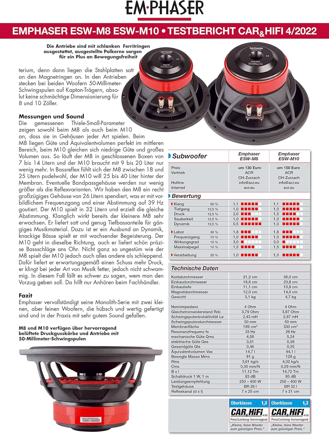 EMPHASER ESW-M10: Bass Lautsprecher 25 cm mit 200 Watt RMS, leistungsstarker 10 Zoll Subwoofer für A