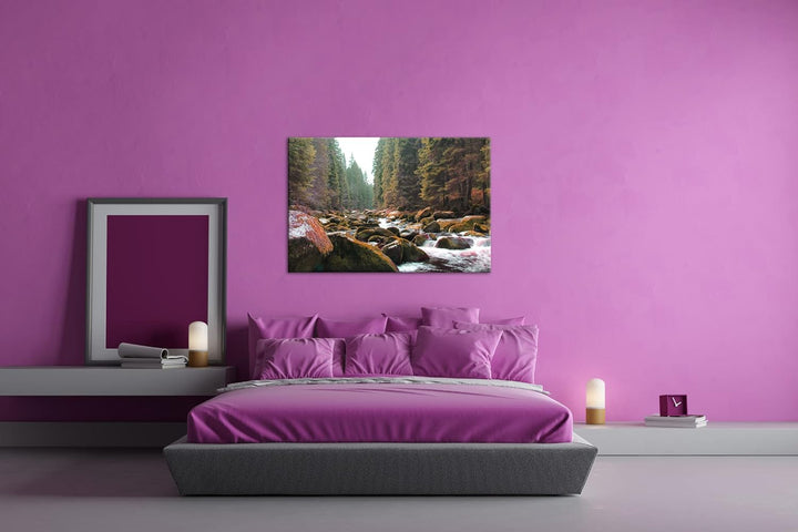 deyoli idyllischer Fluss im Wald im Format: 80x60 als Leinwandbild, Motiv fertig gerahmt auf Echthol
