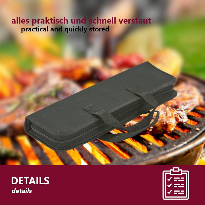 3X Grillbesteck Set Edelstahl, Grill Zubehör für Barbecue, Grillkoffer mit Grillwender, Fleischgabel