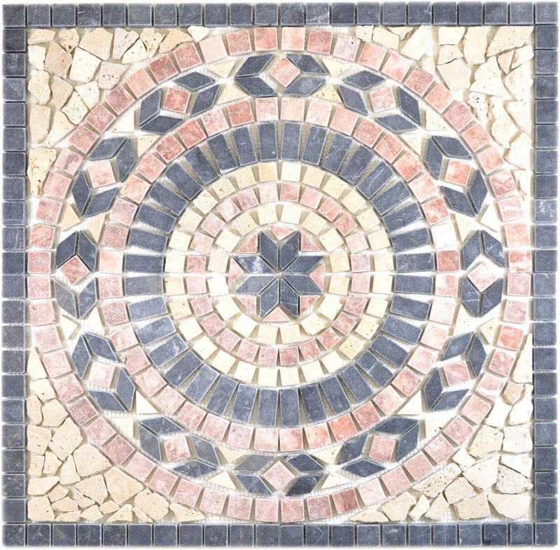 Naturstein Mosaik Einleger Fliese Gross Travertin rosso schwarz beige für WANDDEKO BAD WC KÜCHENDEKO