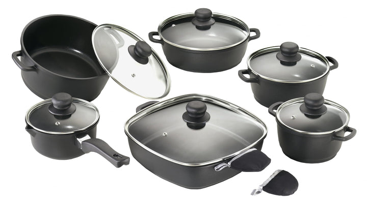 Karcher 112914 Topfset (Aluguss, 12-teilig, Teflon-Classic-Antihaftbeschichtung, inkl. Glasdeckel un
