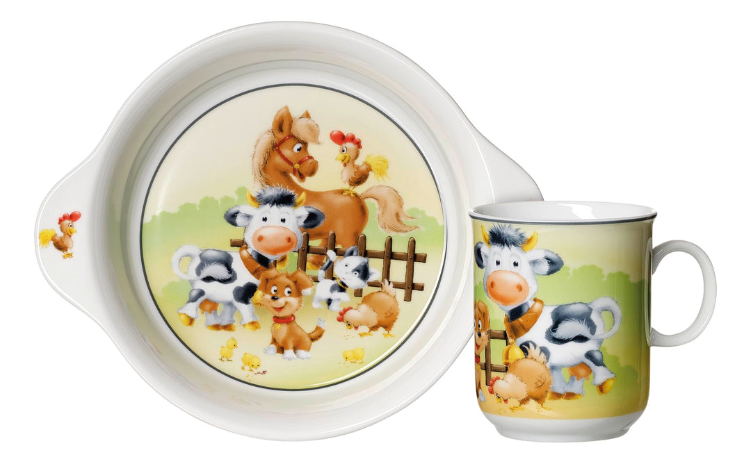Ritzenhoff & Breker Kindergeschirr Set Hoftiere 2-teilig, Schale mit Griffen (500 ml) und Kinderbech