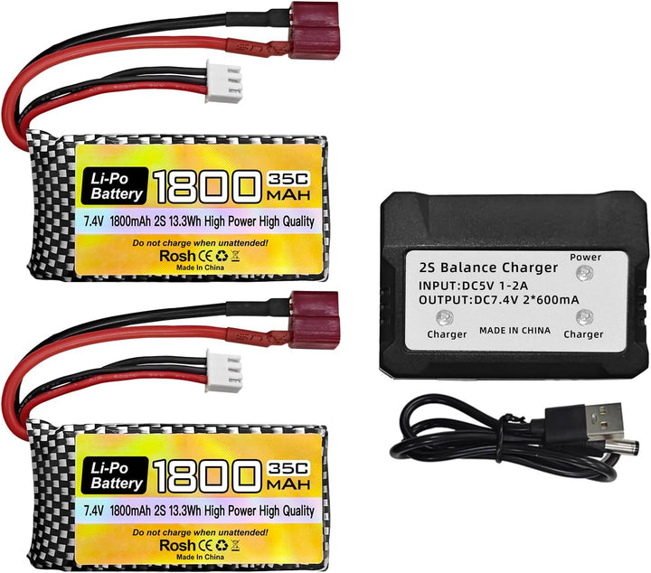 2PCS 7.4V 35C 1800mah Lithium-Batterie+1 Ladung 2 Ladegeräte für WLTYOS K920-B A959-B 12401 12403 12