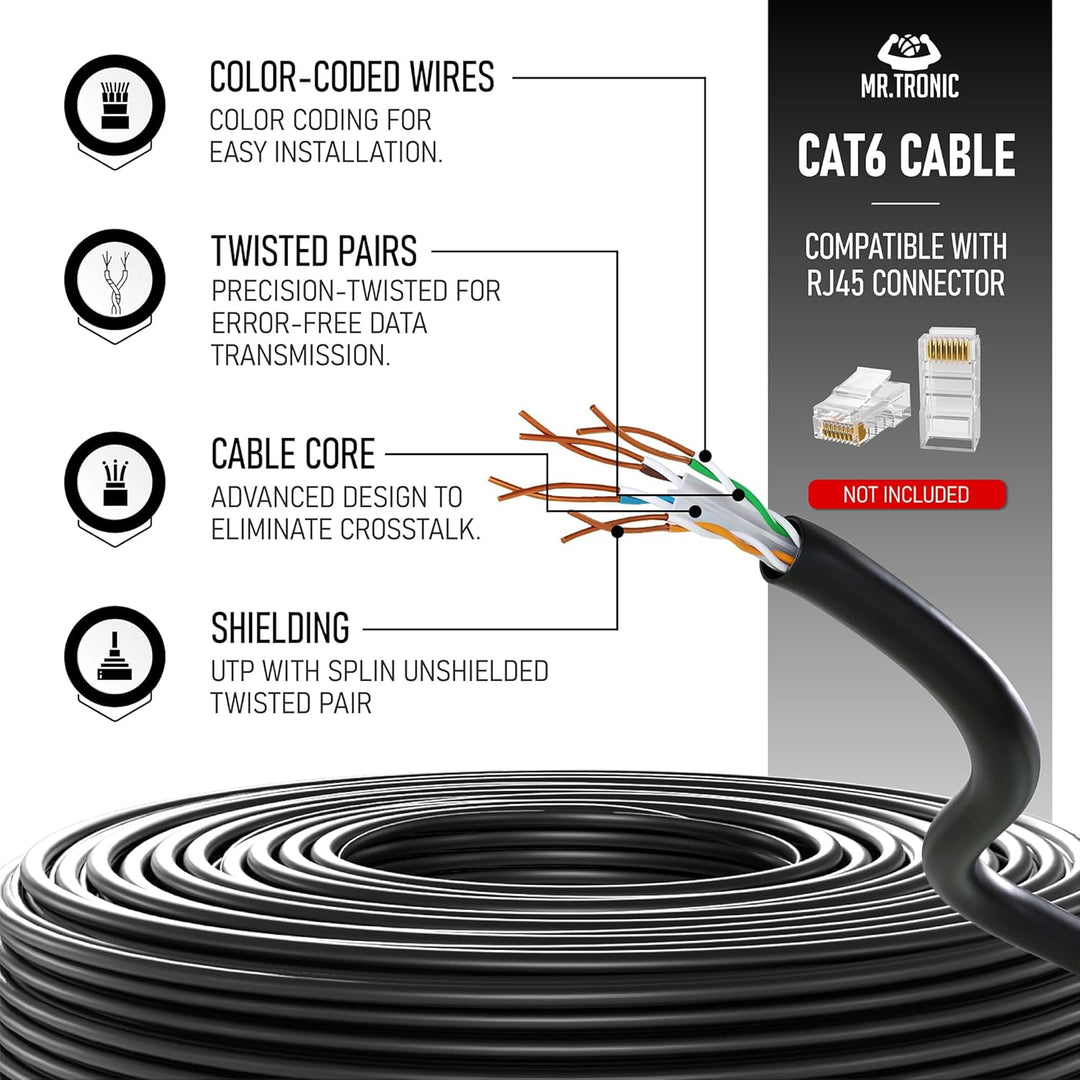 Mr. Tronic 50m Ethernet Netzwerkkabel Cat 6, LAN Netzwerkkabel Für Schnelle &amp; Zuverlässige Internet,