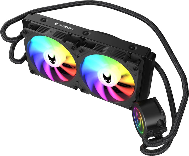 Oversteel - ZIRCON Flüssigkeitskühlung 240mm RGB, 2x PWM Lüfter 120mm RGB, TDP 200W, Kompatibel mit