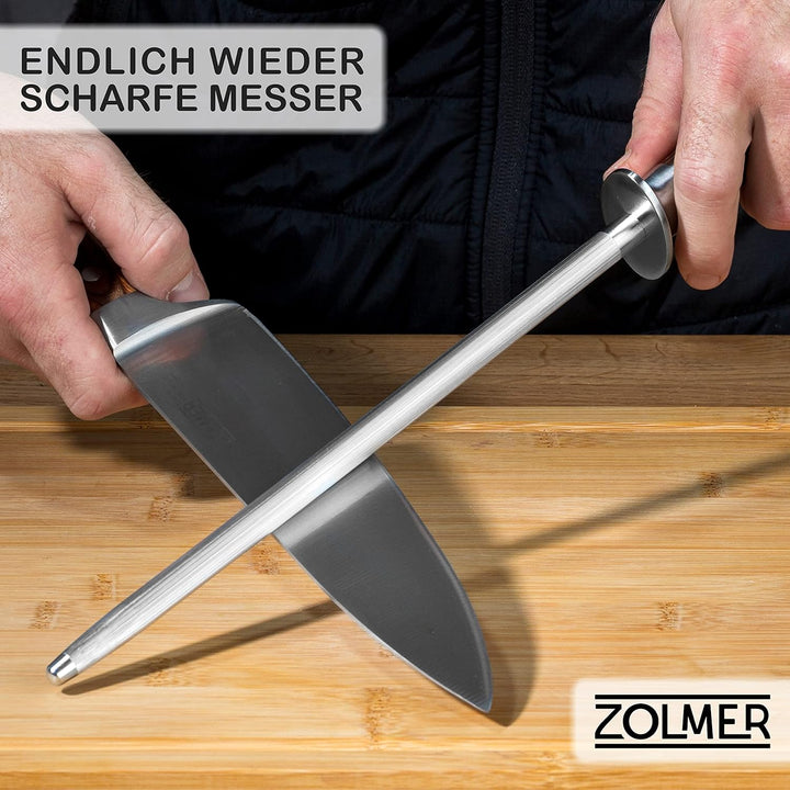 ZOLMER® Wetzstahl - Messerschärfer aus gehärtetem Stahl - Wetzstab mit komfortablem Griff aus Pakka