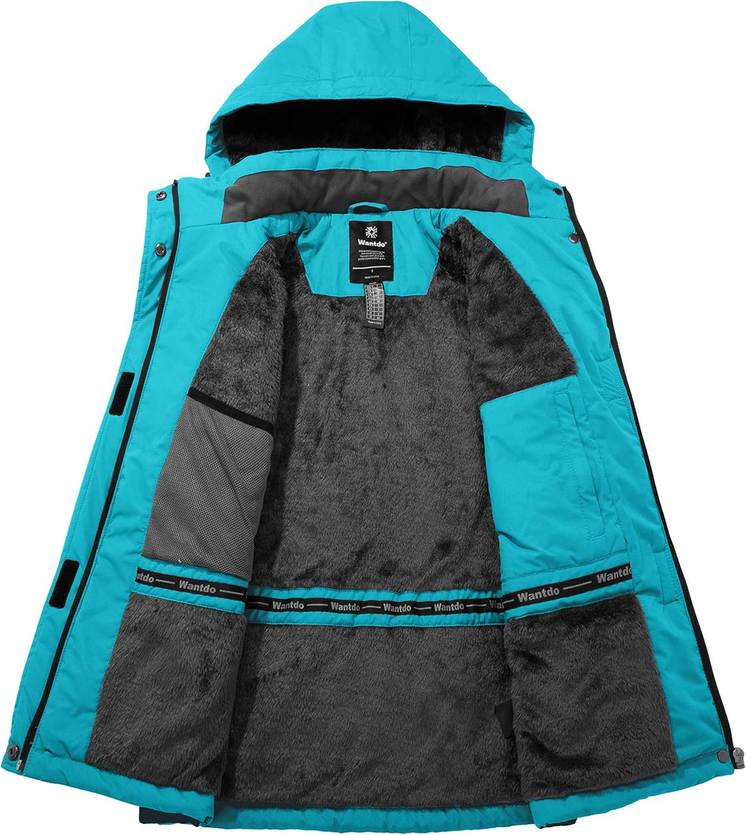 Wantdo Damen Winter Skijacke Warm Fleece Mantel Berg Snowboardjacke Outdoor Kapuzen Windbreaker Jack