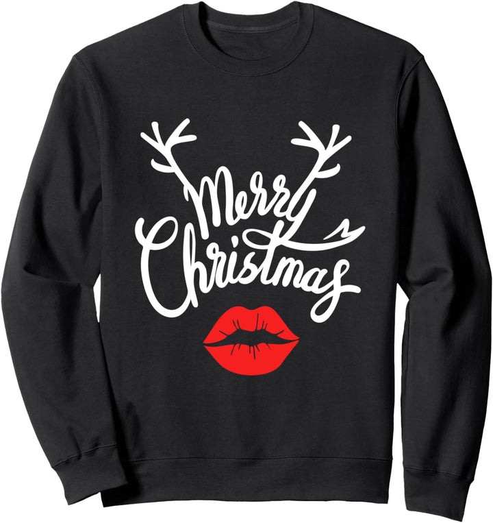 Rentier Merry Christmas Casual Red Lips Funny Sweatshirt