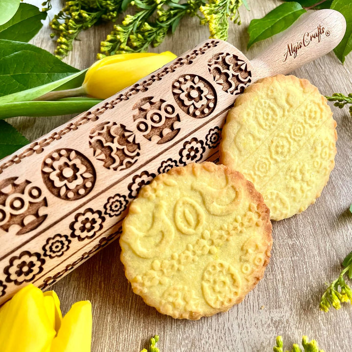 OSTERBAND Geprägte Nudelholz. Teigrolle für Hausgemachtes Gebäck für Ostern. Nudelholz mit muster vo