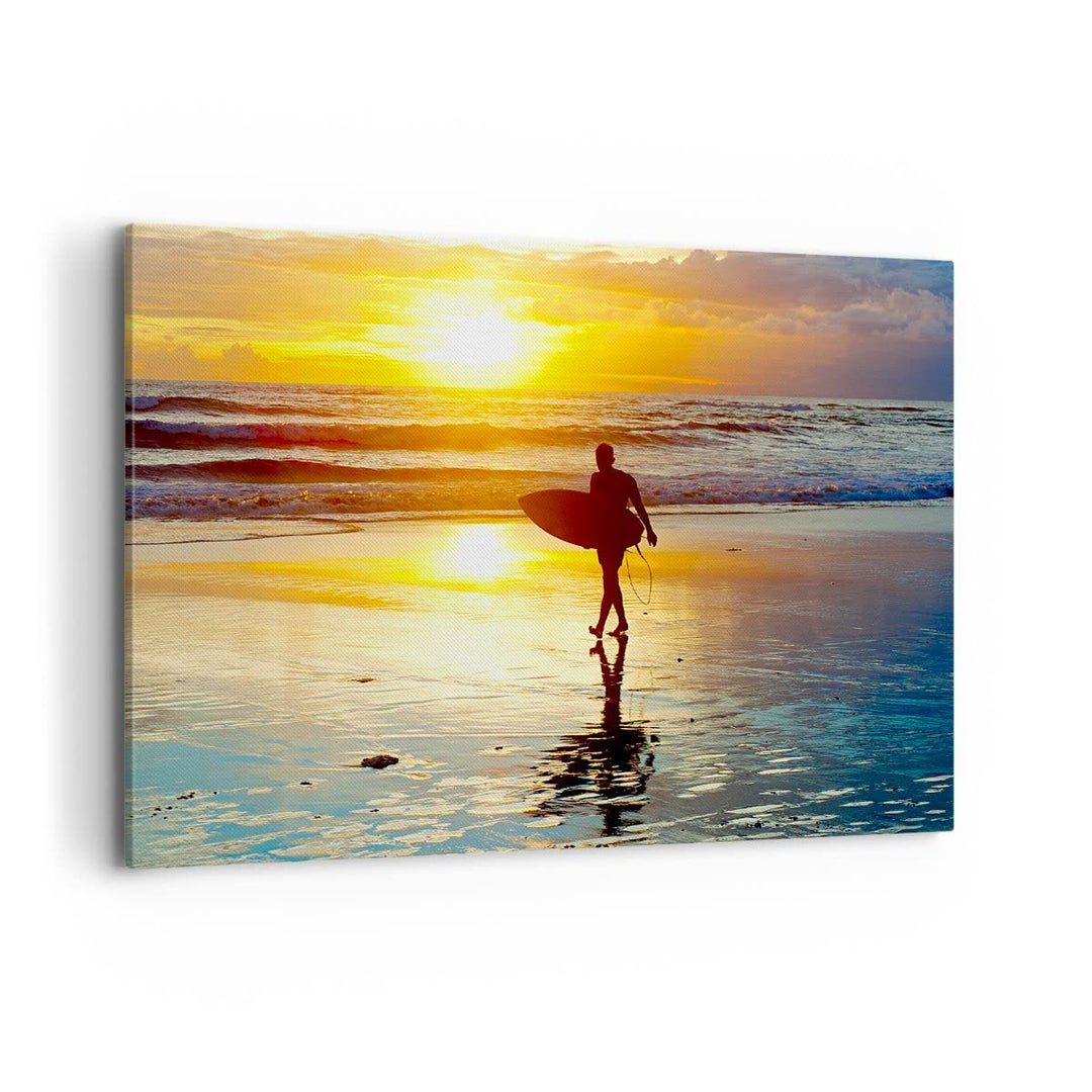 Bilder auf Leinwand 100x70cm Leinwandbild Surfer sonnenuntergang ozean brett Gross Wanddeko Bild Sch