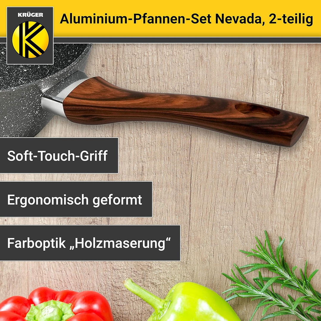 KRÜGER Aluminium-Pfannen-Set Nevada, 2-teilig - Bratpfannen mit hochwertiger Antihaft-Versiegelung -