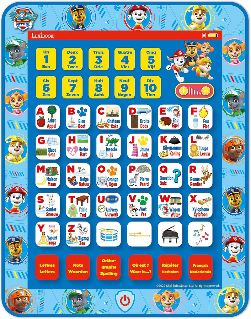 Lexibook, Paw Patrol, zweisprachiges Lerntablett, Spielzeug zum Lernen der Buchstaben, Zahlen Vokabu