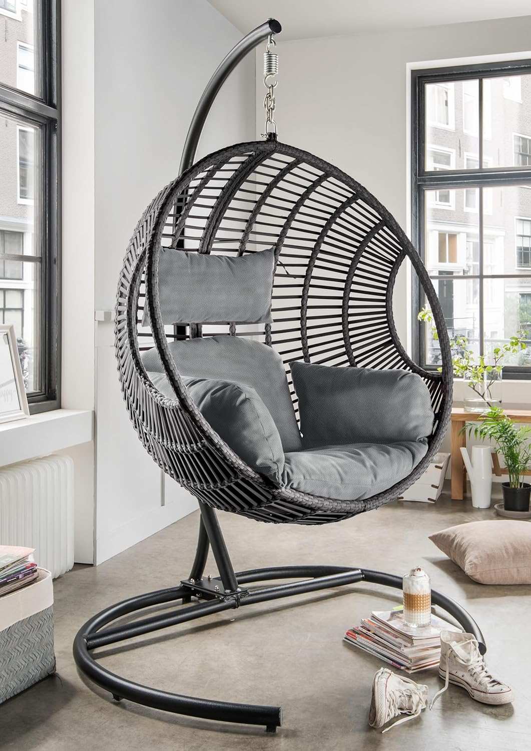 Destiny Coco Deluxe II Grau Meliert Hängesessel Polyrattan Hängekorb Hängestuhl