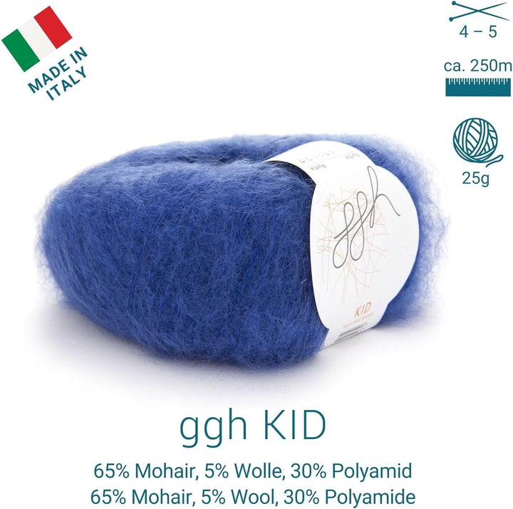 ggh Kid Box - 6 Knäuel Strickwolle aus Kid Mohair - Farbe 108 - Royalblau, 108 - Royalblau