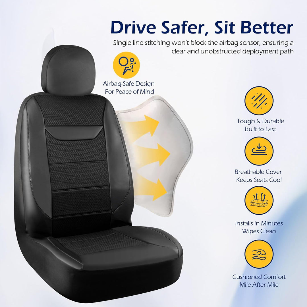 kingphenix 2er-Pack Vordersitzbezüge aus Memory-Schaumleder, Atmungsaktives 4D-Mesh, Airbag-kompatib