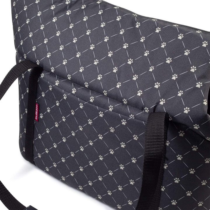 Hundetasche - Schwarz/Muster: Pfoten, M bis 10 kg - Tragetasche für kleinen und mittleren Hund, Welp
