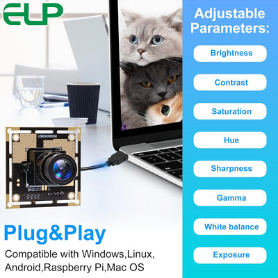 ELP 5MP USB-Kameramodul High Definition CMOS OV5640 Kleine USB-Kamera mit 2,8mm Objektiv für Dokumen