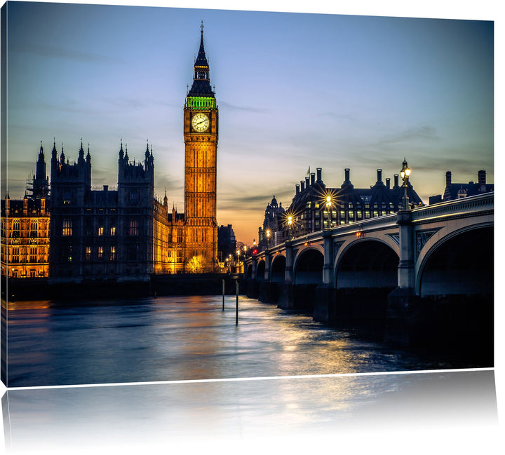 Big Ben bei Nacht, Format: 100x70 auf Leinwand, XXL riesige Bilder fertig gerahmt mit Keilrahmen, Ku