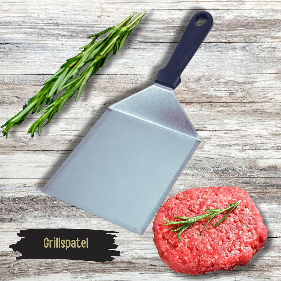 Smash Burgerpresse Edelstahl Set, Burgerpresse, Grillzange BBQ, Schmelzhaube Begiessdeckel, Burgerwe