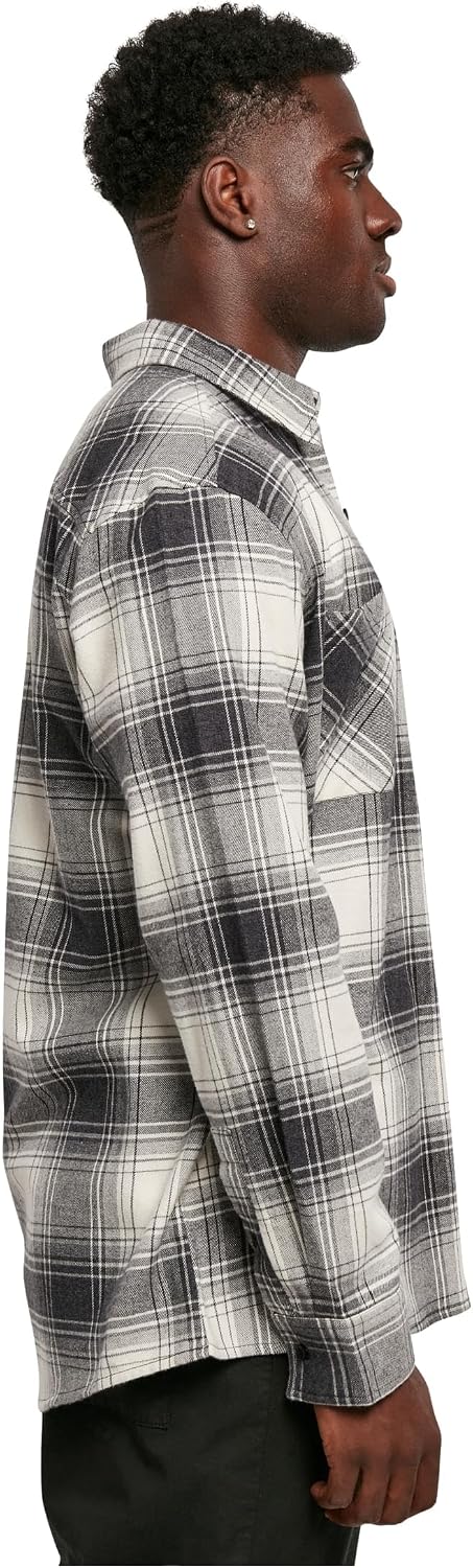 Urban Classics Herren Mock Check Shirt, legeres Hemd für Männer mit Brusttasche und überschnitten Sc
