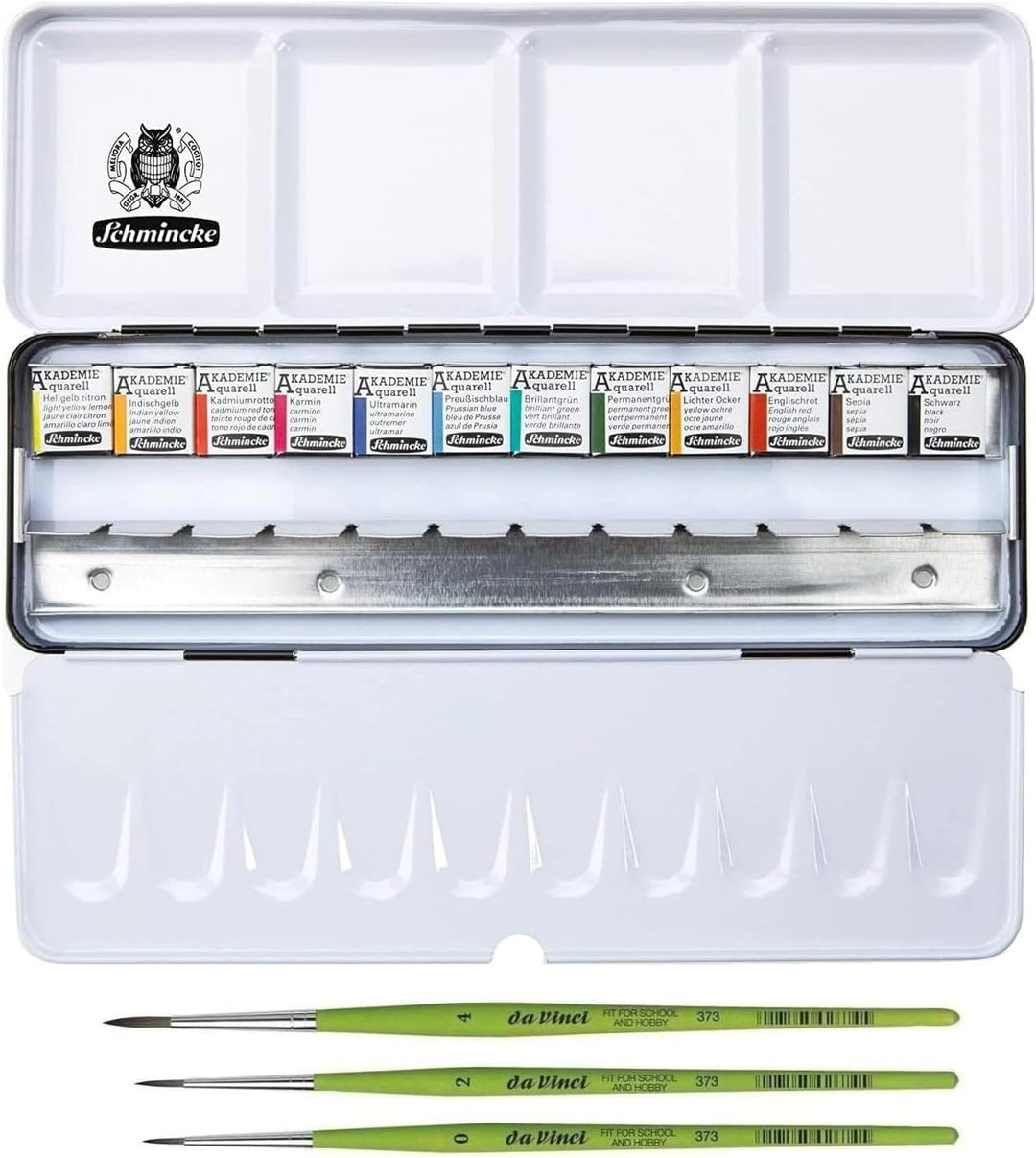 Schmincke AKADEMIE Aquarell Metallkasten, 12 x 1/2 Naepfchen Aquarell 75 714 097