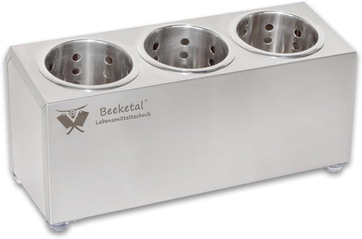 Beeketal 'BBK-3' Profi Gastro Besteckbehälter aus Edelstahl poliert inkl. 3 Köcher einreihig, entneh