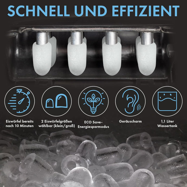Clatronic® Eiswürfelmaschine schnelle Produktion - Eiswürfel in 10 Minuten | bis zu 10kg Eis in 24 S