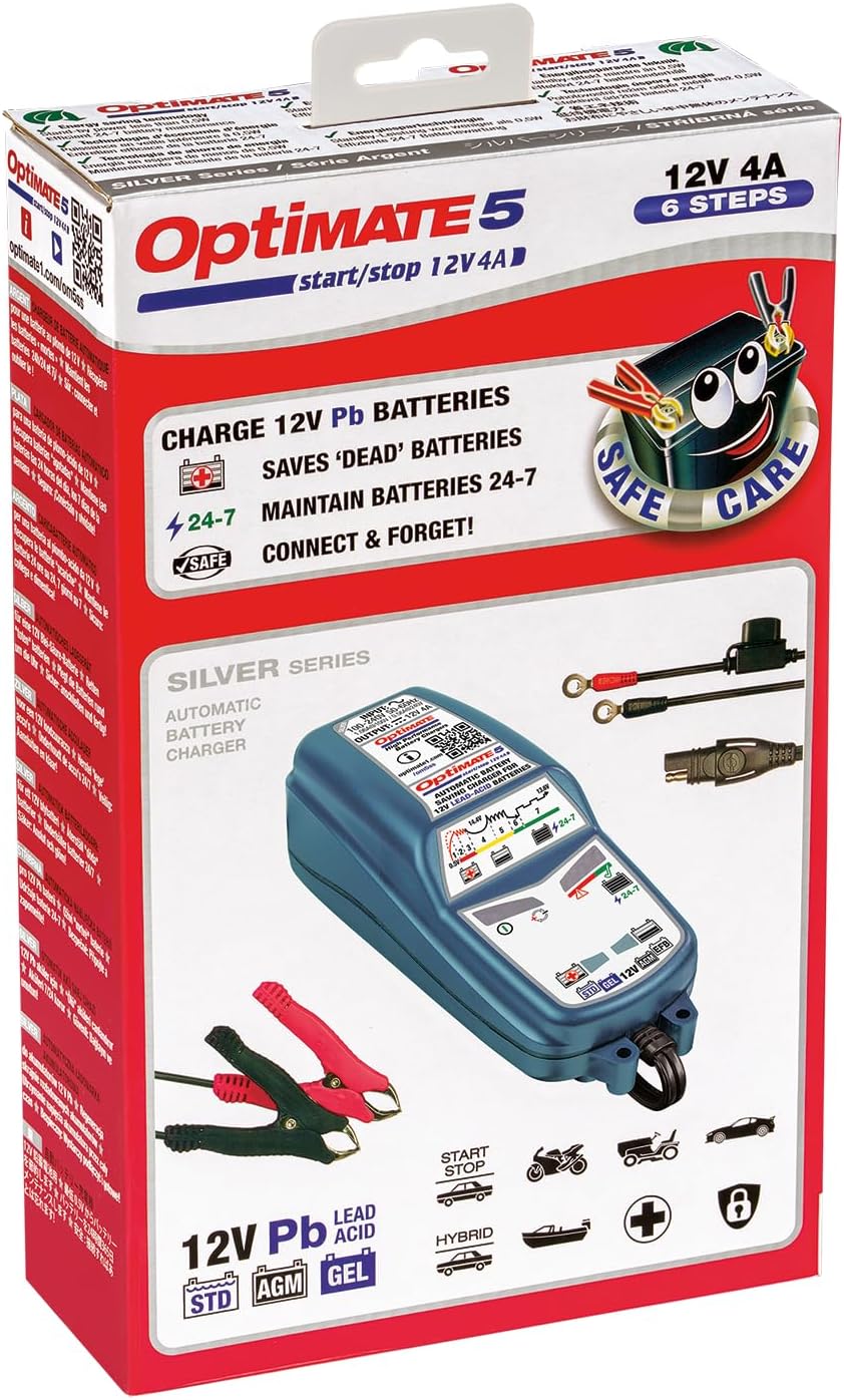 Optimate 5 Start/Stopp 12V 4A Automatische Batterielade- und Erhaltungsladegerät für AGM, Gel, EFB &