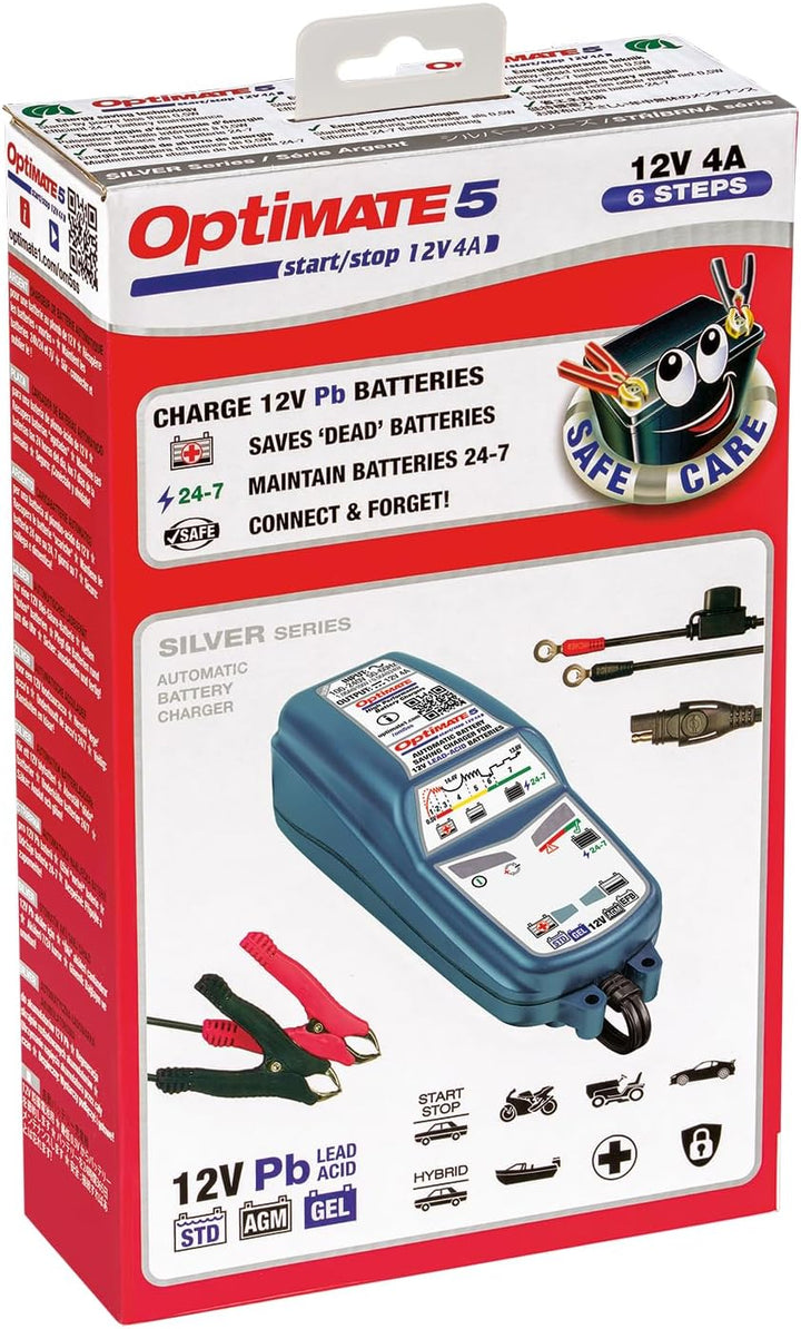 Optimate 5 Start/Stopp 12V 4A Automatische Batterielade- und Erhaltungsladegerät für AGM, Gel, EFB &
