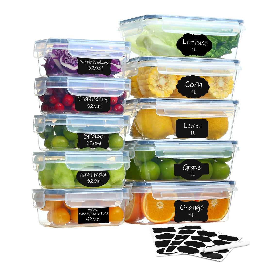Hibisaws 10 Frischhaltedosen mit Deckel (5x1L + 5x520ml), Gefrierdosen &amp; Meal Prep Boxen, BPA-frei,
