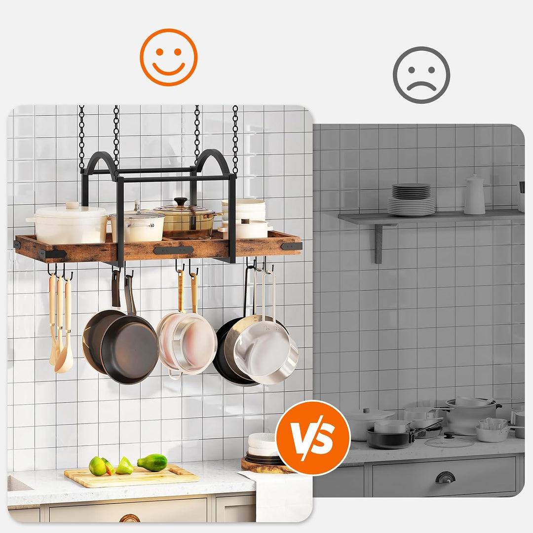 HOOBRO Topfdeckelhalter, hängendes Topfregal, Küchenregal mit 10 S-Haken, Deckenmontiertes Topf Orga