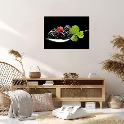 Bilder auf Leinwand Löffel Himbeere Brombeere Frucht Leinwandbild 70x50cm Wandbilder Dekoration Wohn