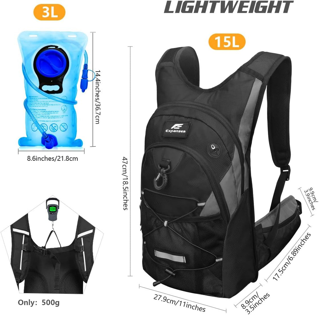 Trinkrucksack mit Trinkblase 3L BPA-Frei, Wasserdichter Outdoor-Rucksack, Rucksack mit Trinksystem,