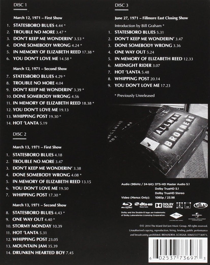 1971 FILLMORE EAST RECORDINGS BLU RAY AO