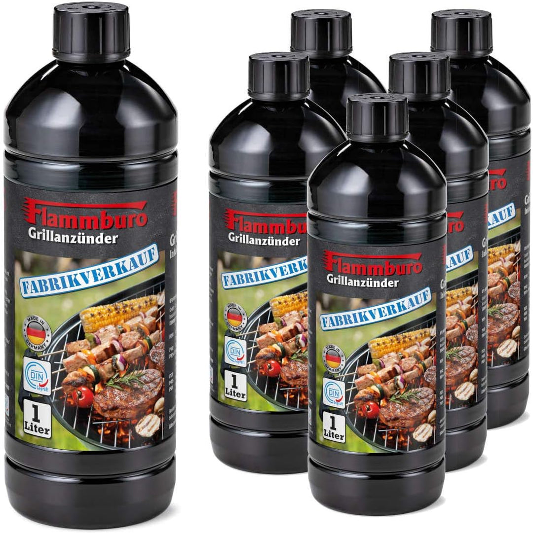 FLAMMBURO (6 Liter) Grillanzünder 1000 ml direkt vom Deutschen Hersteller, Flüssiganzünder 1L, Anzün