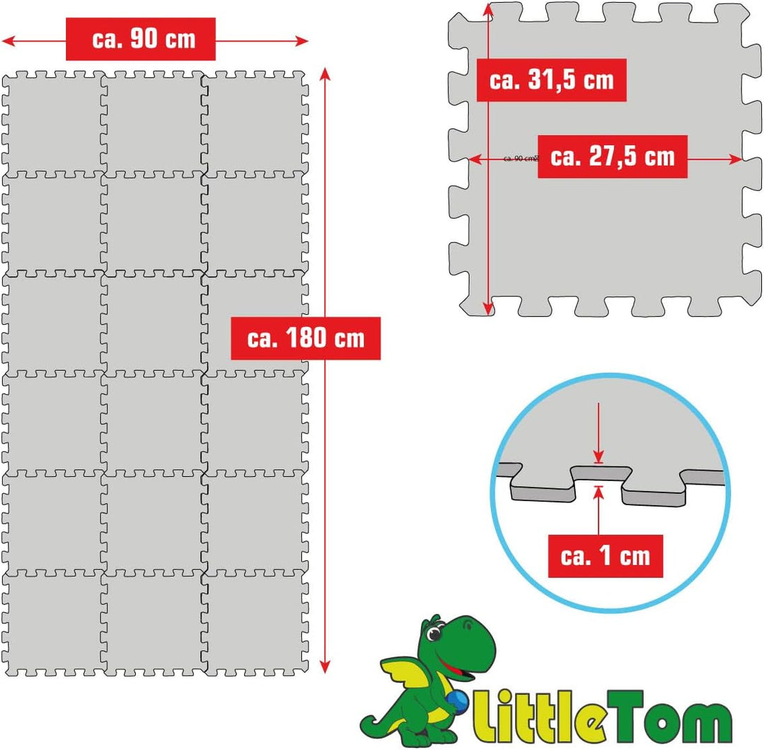 LittleTom 18 Teile Spielmatte Baby ab Null - 30x30 Schaumstoff Puzzlematte Kinder Isomatte Baby Spie